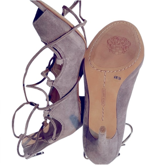 Vince Camuto Sandria lace up open toe & zipper back heels leather upper & soles - Picture 3 of 7